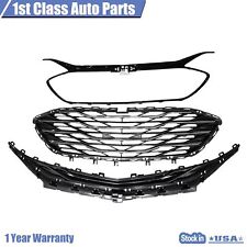 For Chevrolet Malibu 2019 2020 Glossy Black Front Bumper Upper Lower Grille 3PCS picture