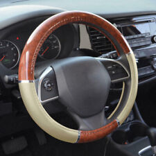 Wood Grain Car Steering Wheel Cover Good Grip Beige Syn Leather Accessories picture