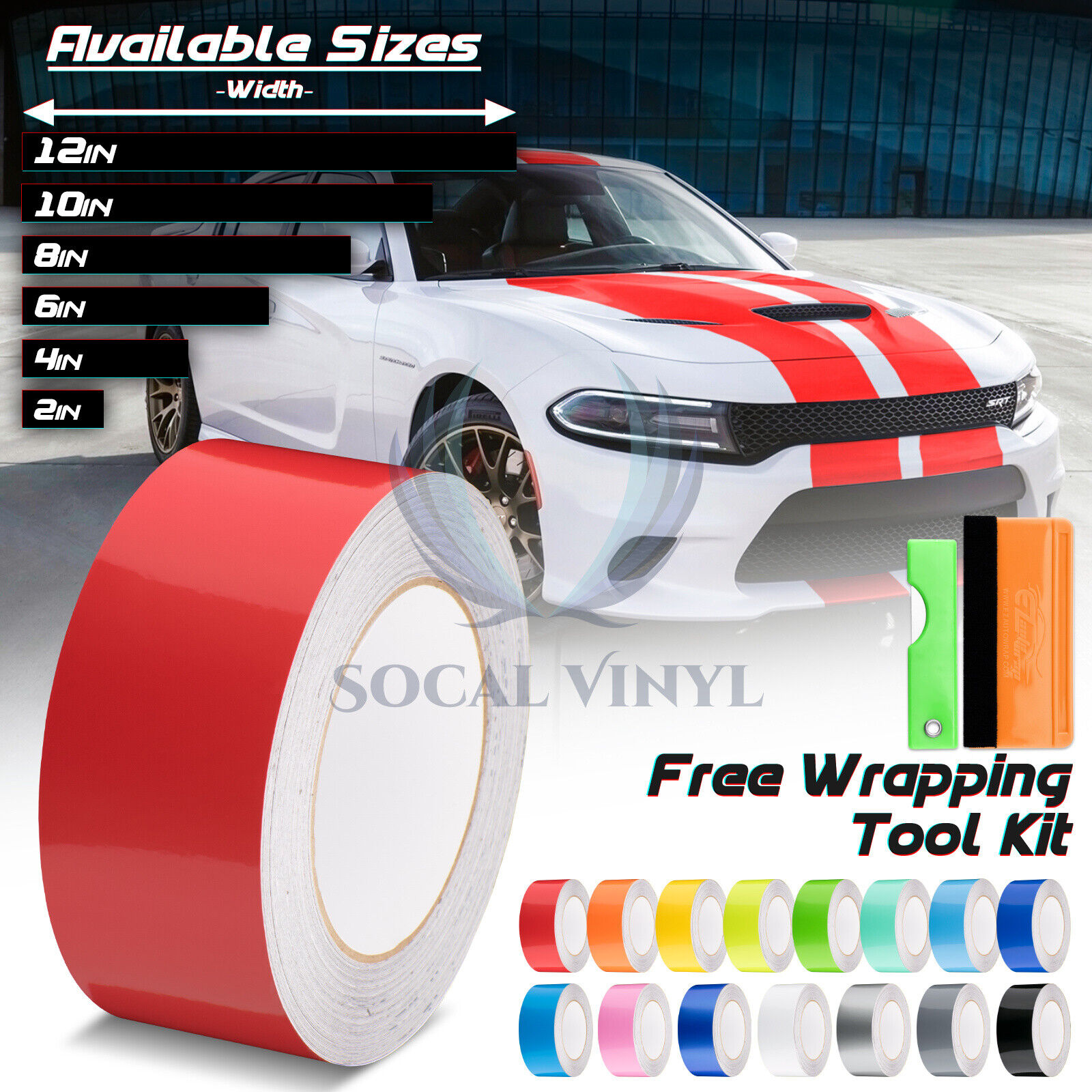 Gloss Color Racing Stripes Vinyl Wrap For Dodge Charger Stripe Sticker 10FT/20FT