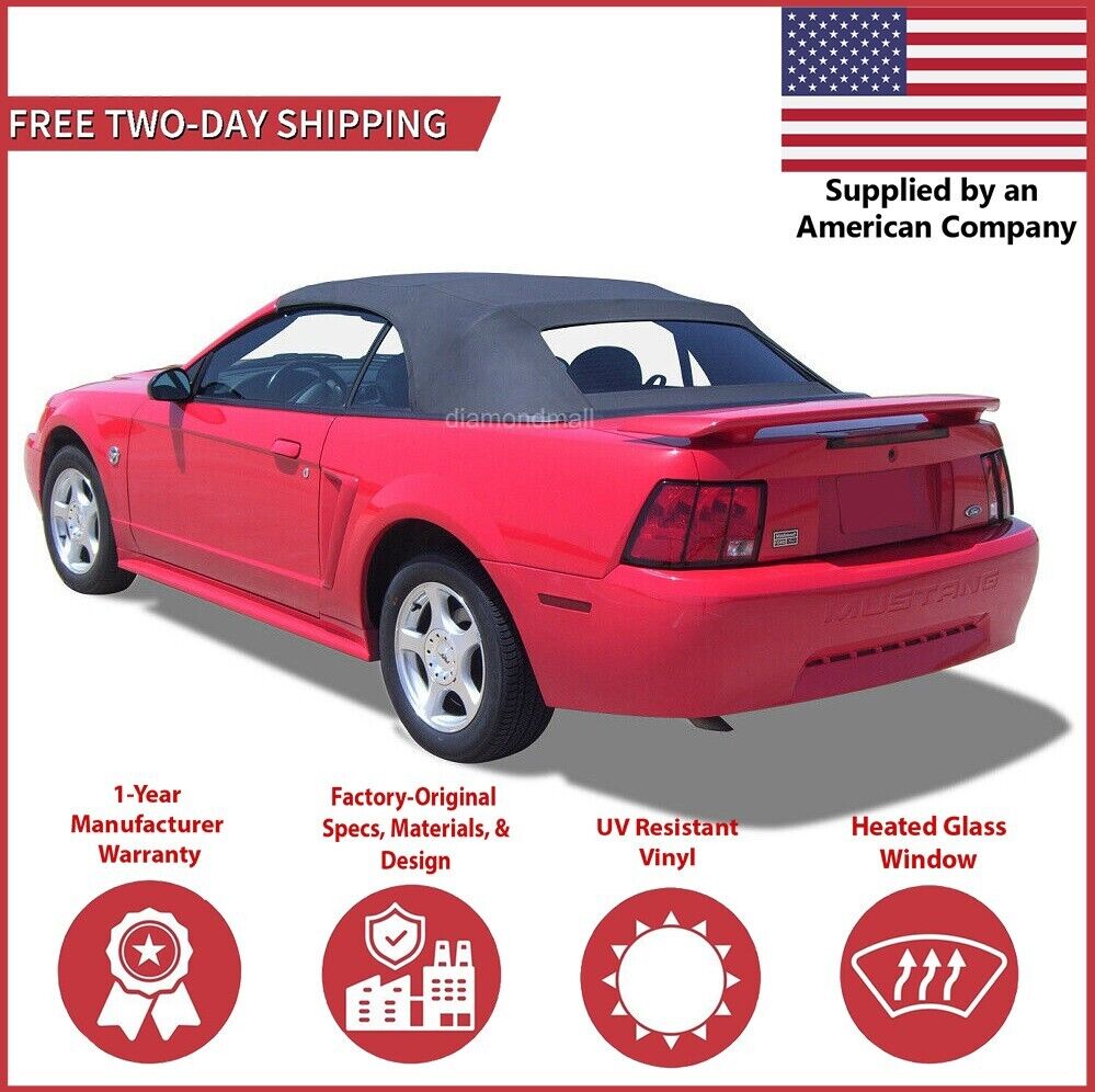 1994-04 Ford Mustang Convertible Soft Top w/ DOT Approved Heated Glass, Black