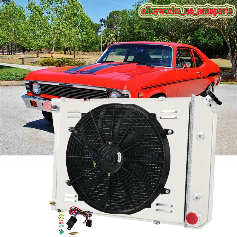 4 Row Radiator Shroud Fan Kit For 68-74 Chevy Nova /70-81 Camaro/75-87 El Camino