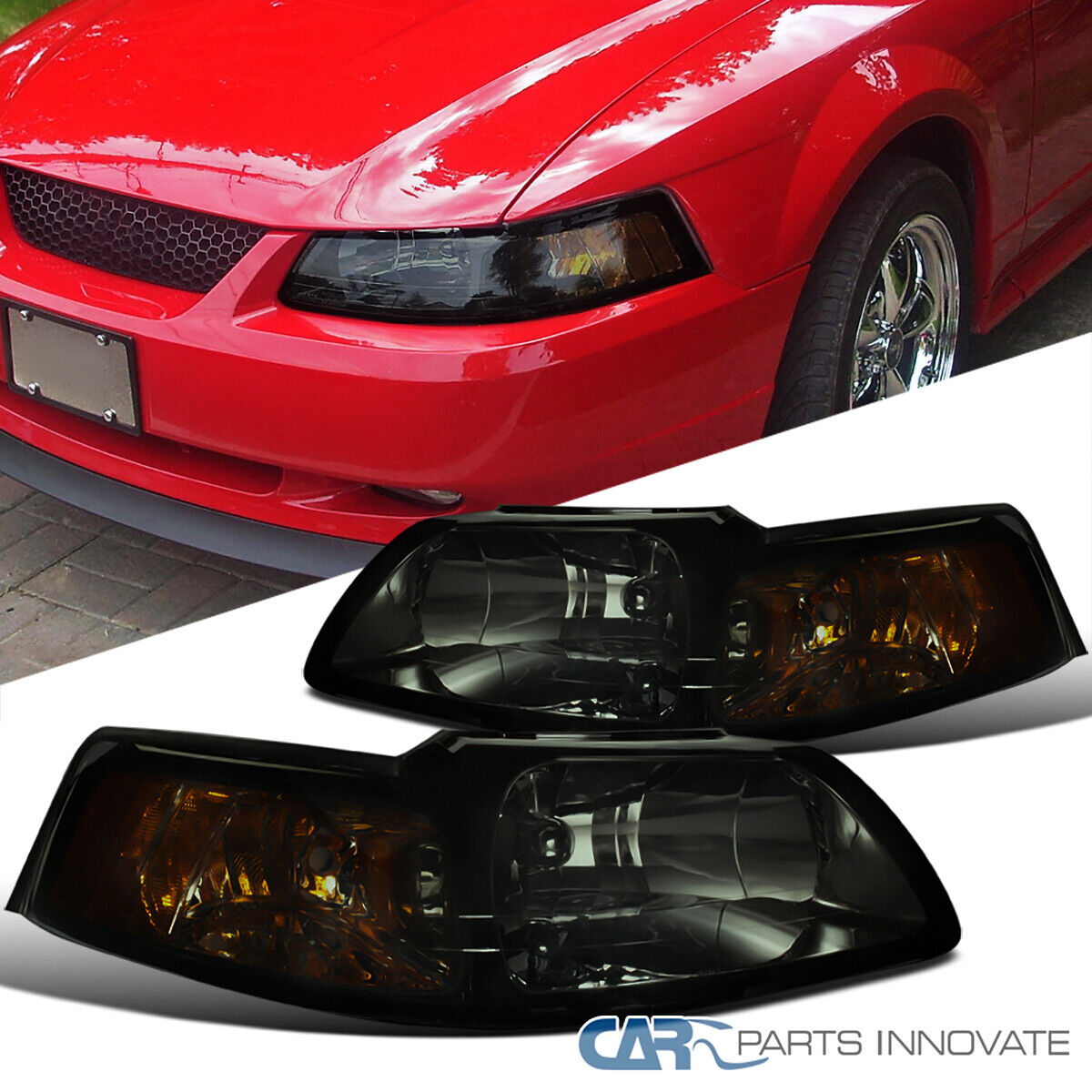 Fits 99-04 Ford Mustang GT Replacement Smoke Headlights+Signal Lamps Left+Right