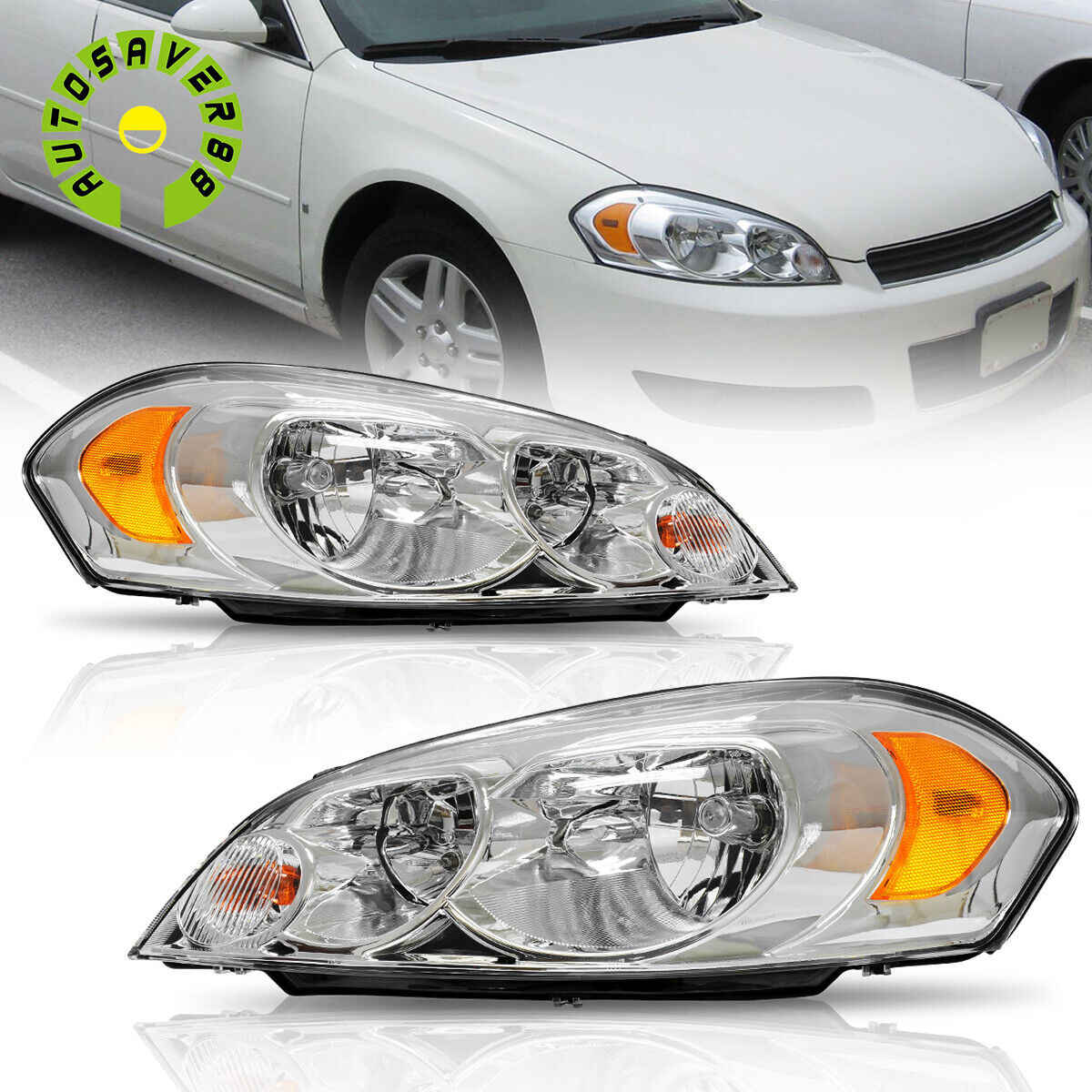 Headlights for 06 07 Monte Carlo 2009-2013 Chevy Impala Chrome Amber Corner Lamp