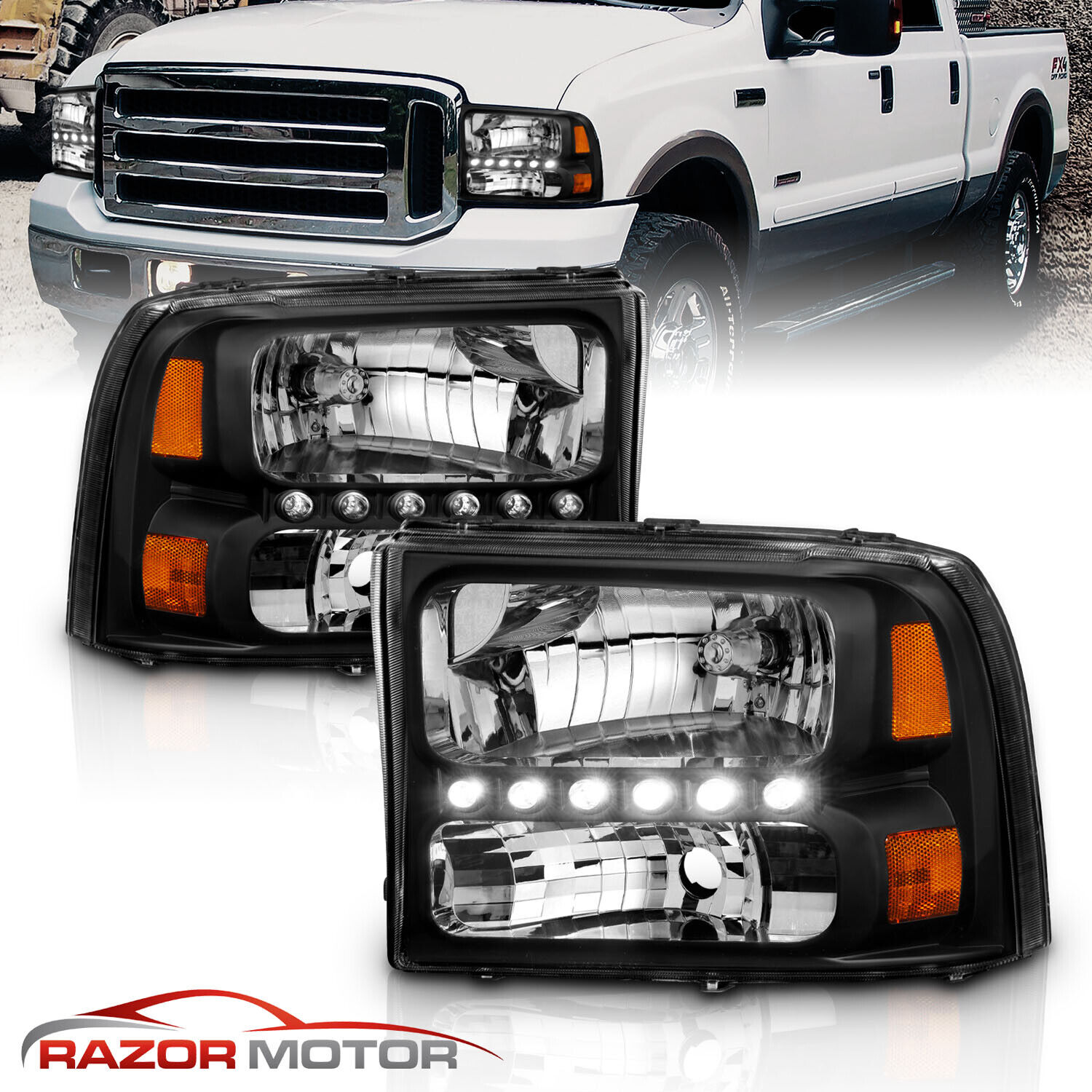 1999-2004 for Ford F250/F350 Superduty Excursion LED Black Harley Headlight