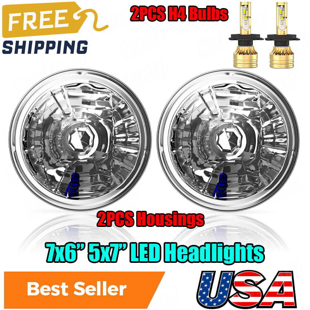 For AC Shelby Cobra 1962-1973 Pair 7 inch Round LED Headlights DRL High Low Beam
