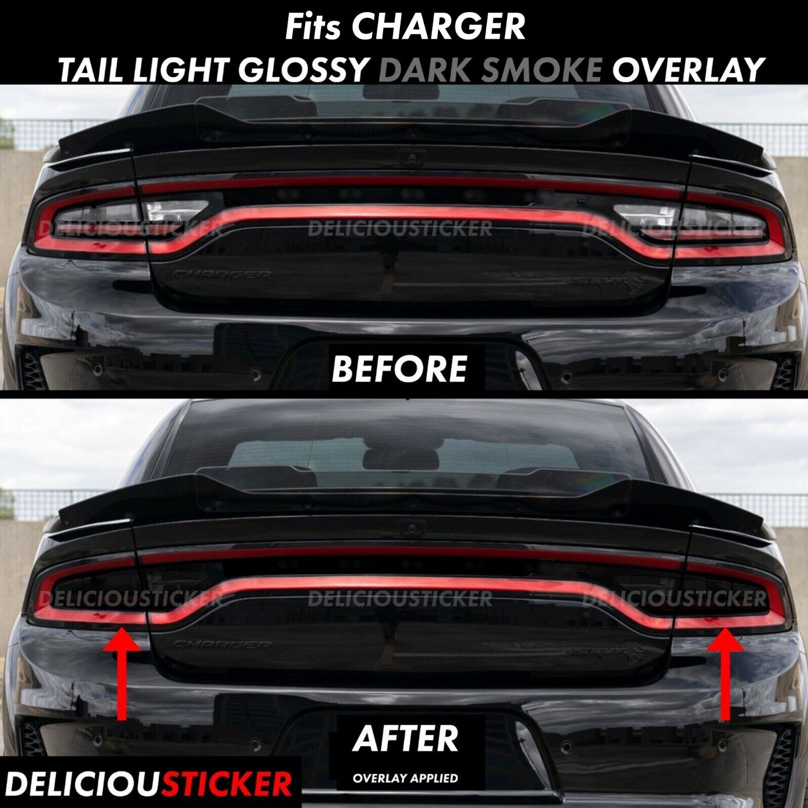 For Charger 2015-2023 Smoke Tail Light Rear PreCut Tint Overlay Vinyl Decals Ppf