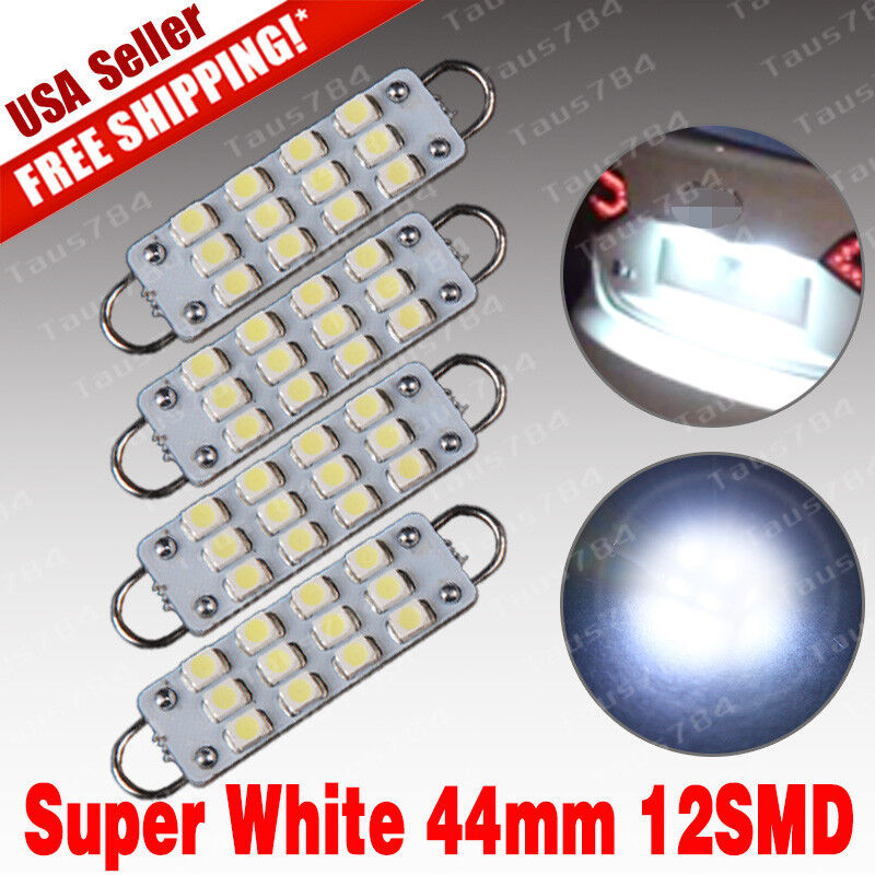 4x Super White 44MM Festoon 12-SMD Rigid Loop LED Cargo Dome light Bulb 561 564