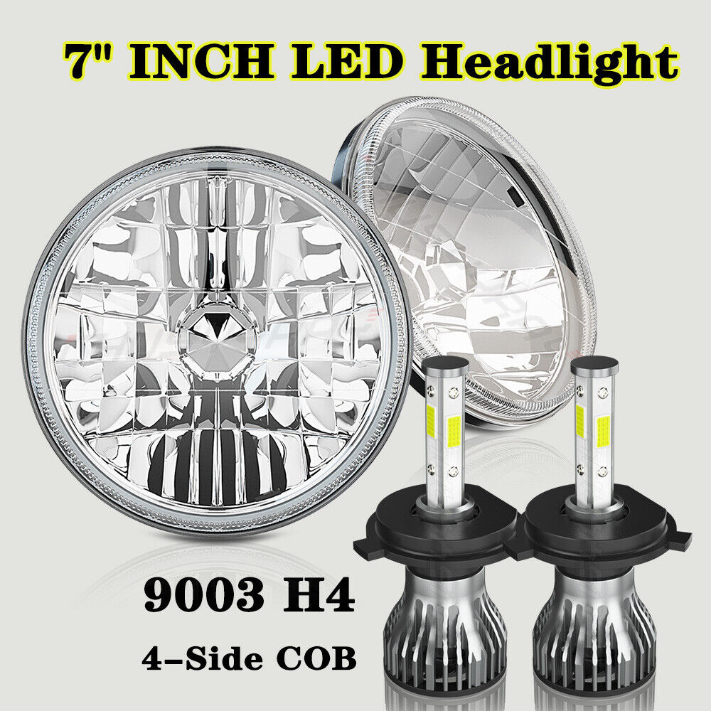 Pair 7 Inch Round White LED Headlights Hi-Low For AC Shelby Cobra 1962-1973