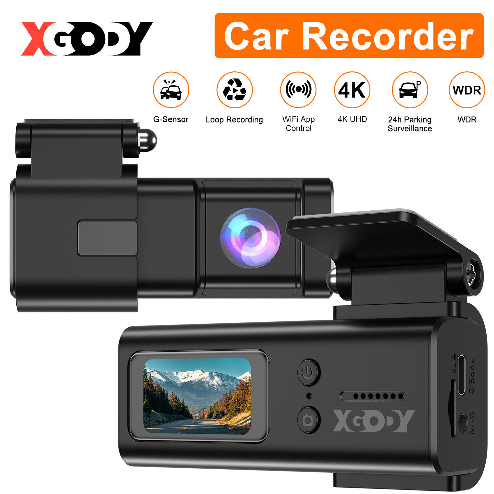 XGODY Dash Camera 4K Front Dash Cam DVR Parking Built-In WiFi & APP Night Vision