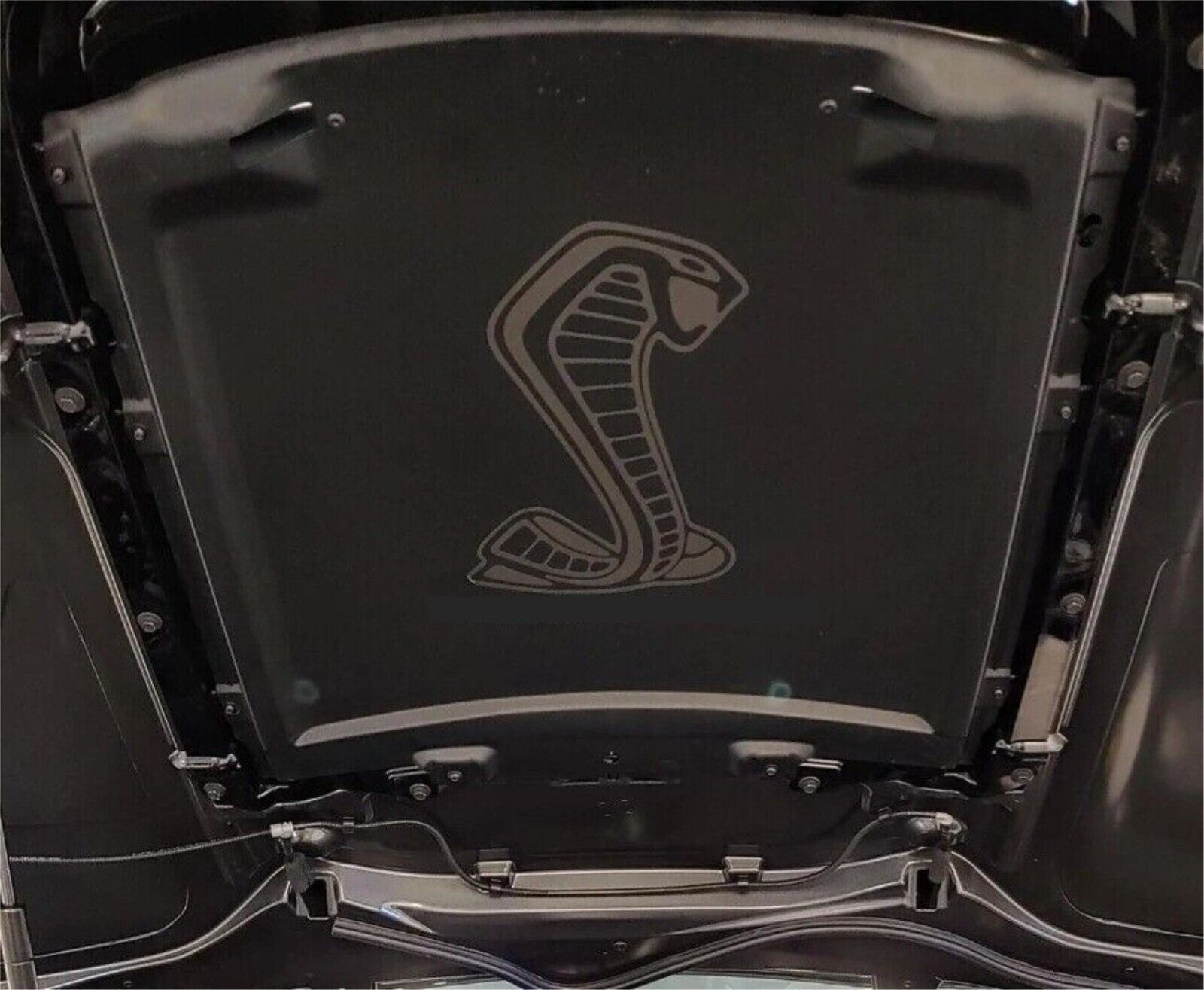 Shelby Cobra, Mustang under hood, rear glass decal 13x11