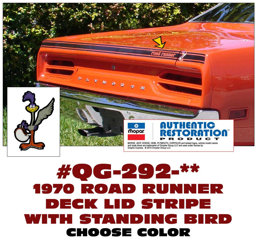 QG-292 1970 PLYMOUTH ROAD RUNNER - DECK LID STRIPE & STANDING BIRD - 6 COLORS