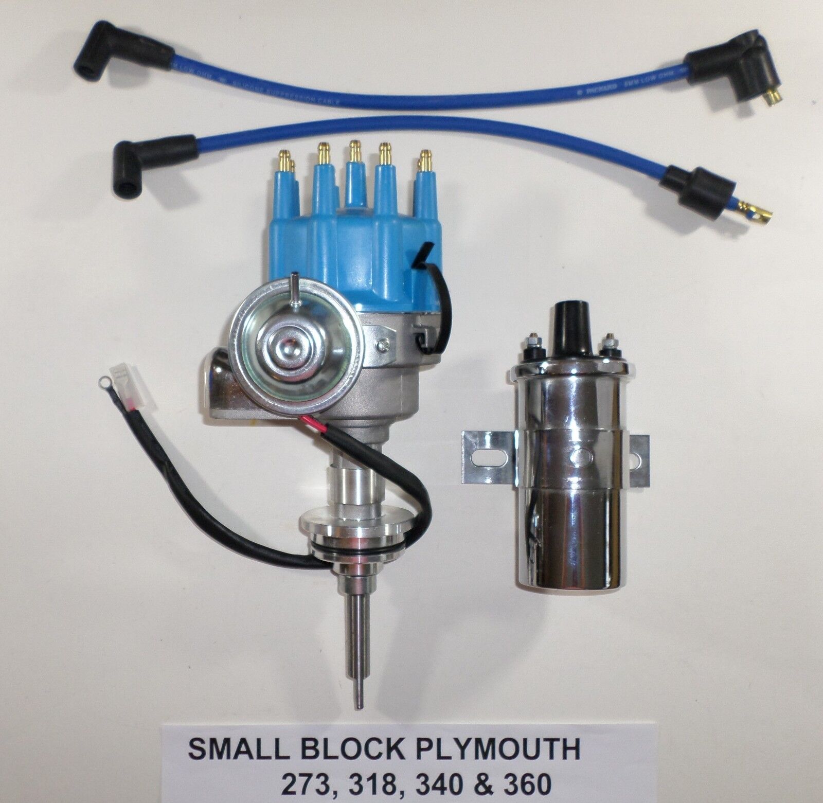Plymouth Small Block 273-318-340-360 BLUE SMALL CAP HEI Distributor +Chrome Coil