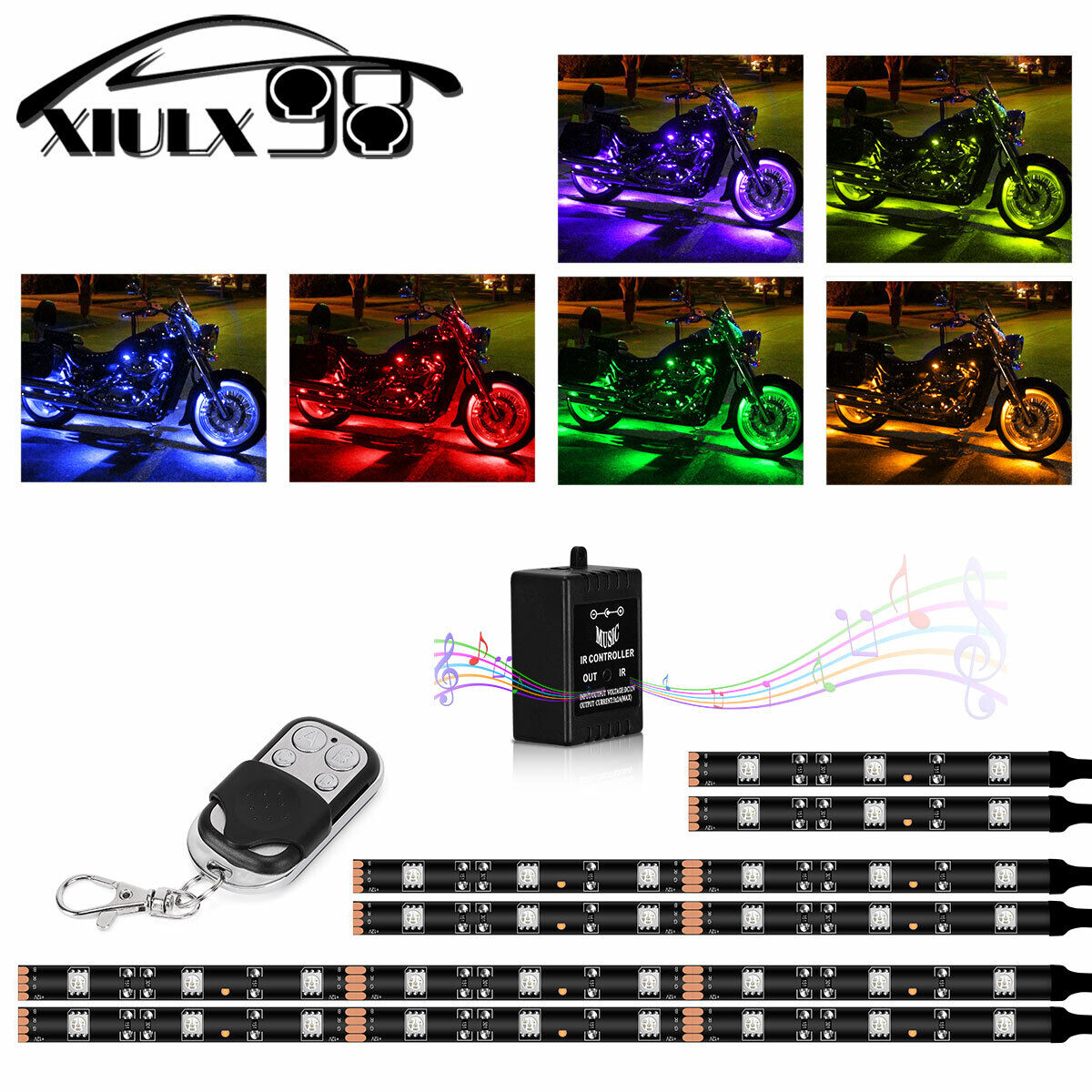 6pcs Music Control Flexible Strip Motorcycle ATV 36 LED Neon Accent Lighting Kit
