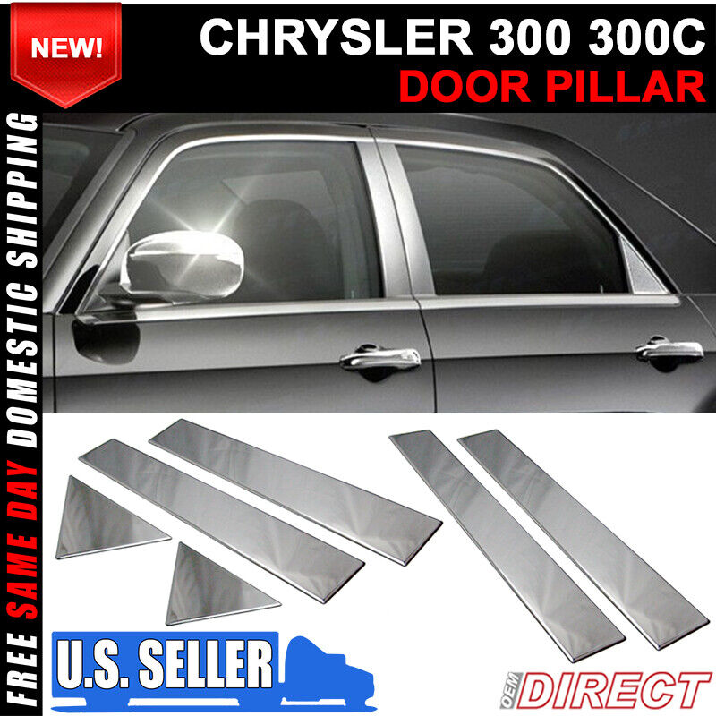 Fits 05-10 Chrysler 300 300C Chrome Door Pillar 6 PCS Post Trim