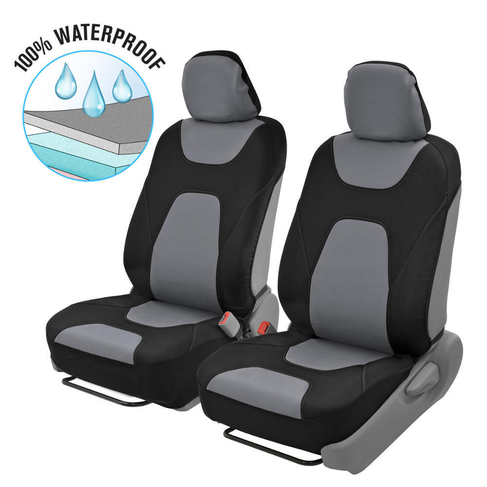 2pc Front Car Seat Covers 100% Waterproof Polyester/Neoprene Black/Gray 2Tone