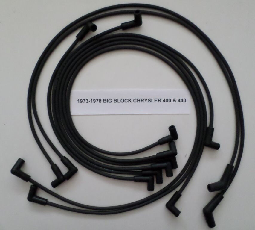 Big Block CHRYSLER 400-440 1973-1978 BLACK Spiral Core Spark Plug Wires-HEI CAP