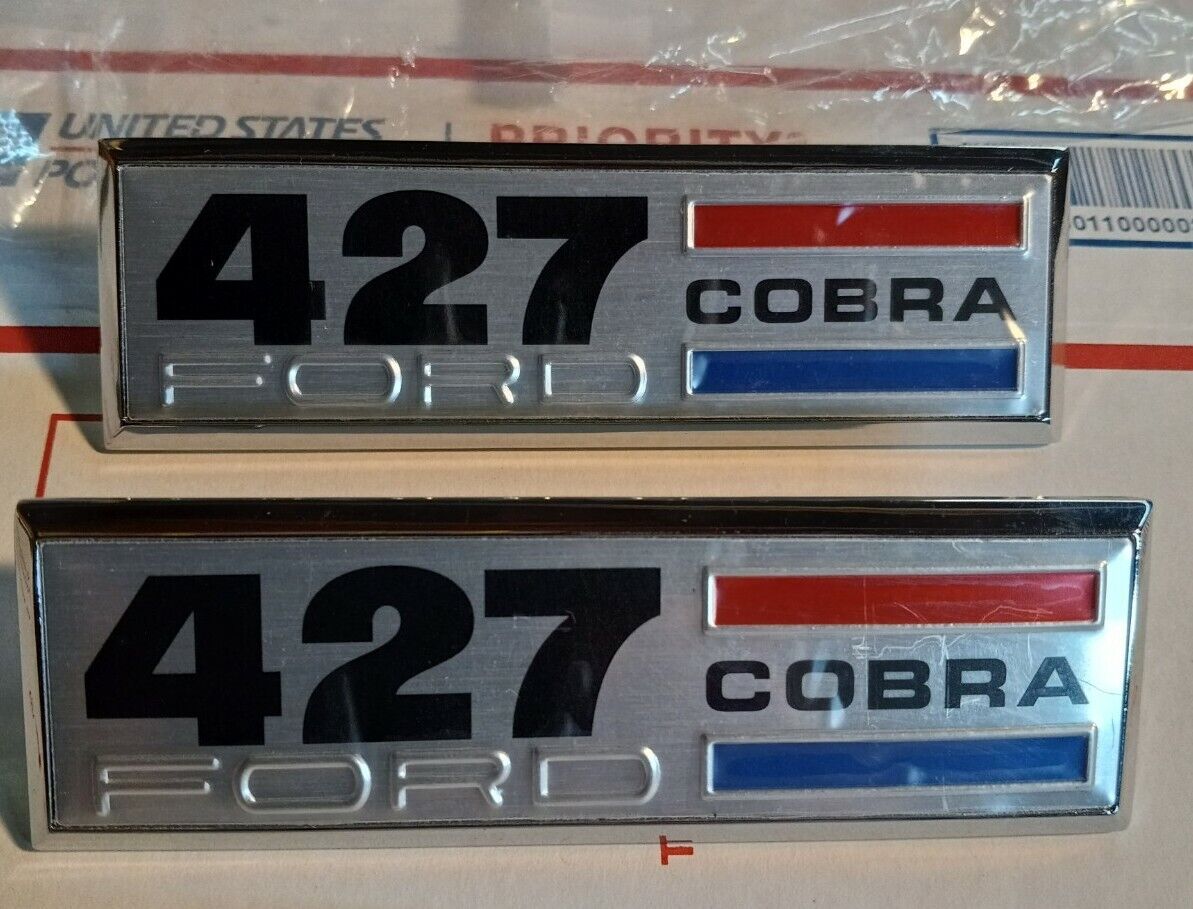 REPRO* SHELBY COBRA 427 FORD* FENDER EMBLEMS* PAIR* 64- 67 COBRA* PIN ON w/CLIPS
