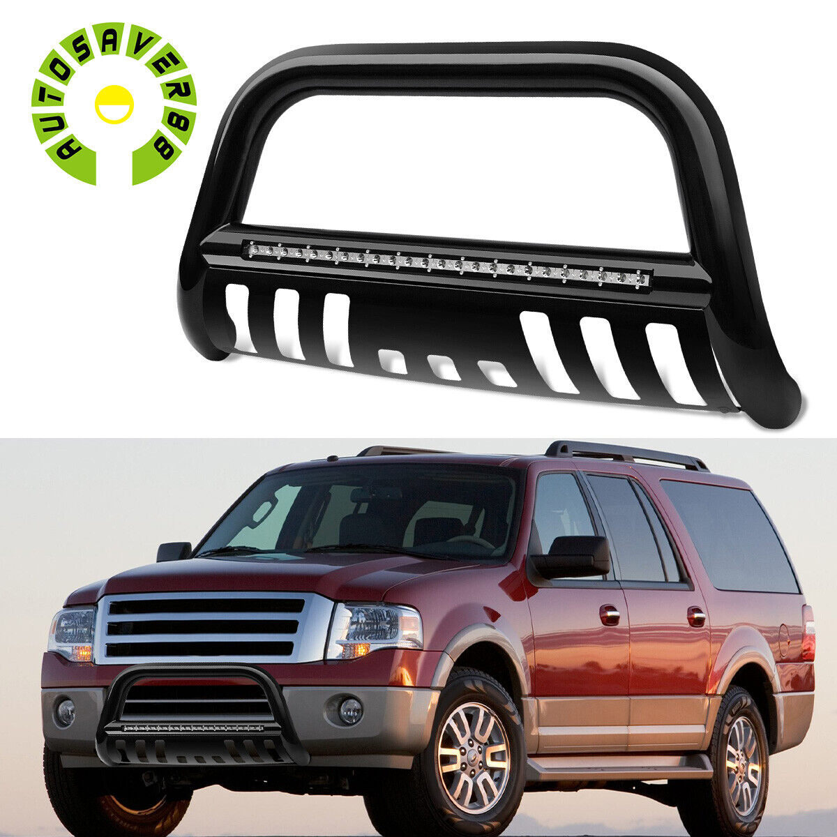 for 2004-2023 Ford F-150 Truck Bull Bar Push Bumper Grille Guard w/ Led Lights