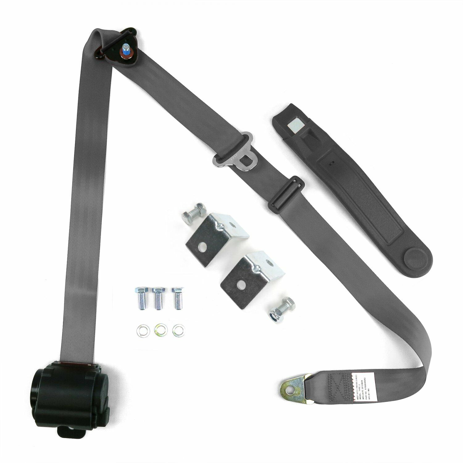 3pt Gray/Grey Retractable Seat Belt With Mounting Brackets - Standard Buckle