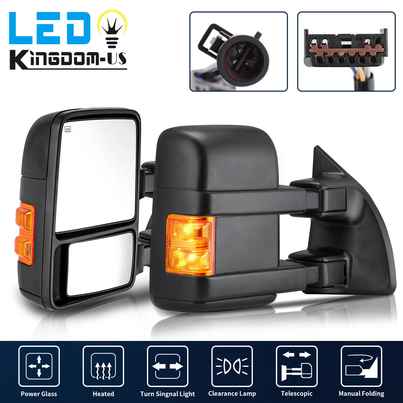 Tow Mirror for 99-07 Ford F250-F550 Super Duty Power Heated LED Amber Signals