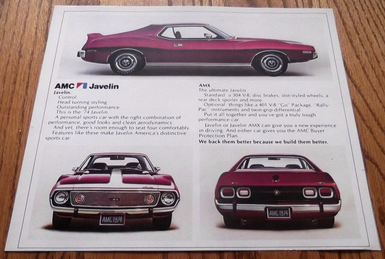 ★★1974 AMC JAVELIN AMX ART POSTER ADVERTISEMENT AD 74 401 AMERICAN MOTORS PURPLE
