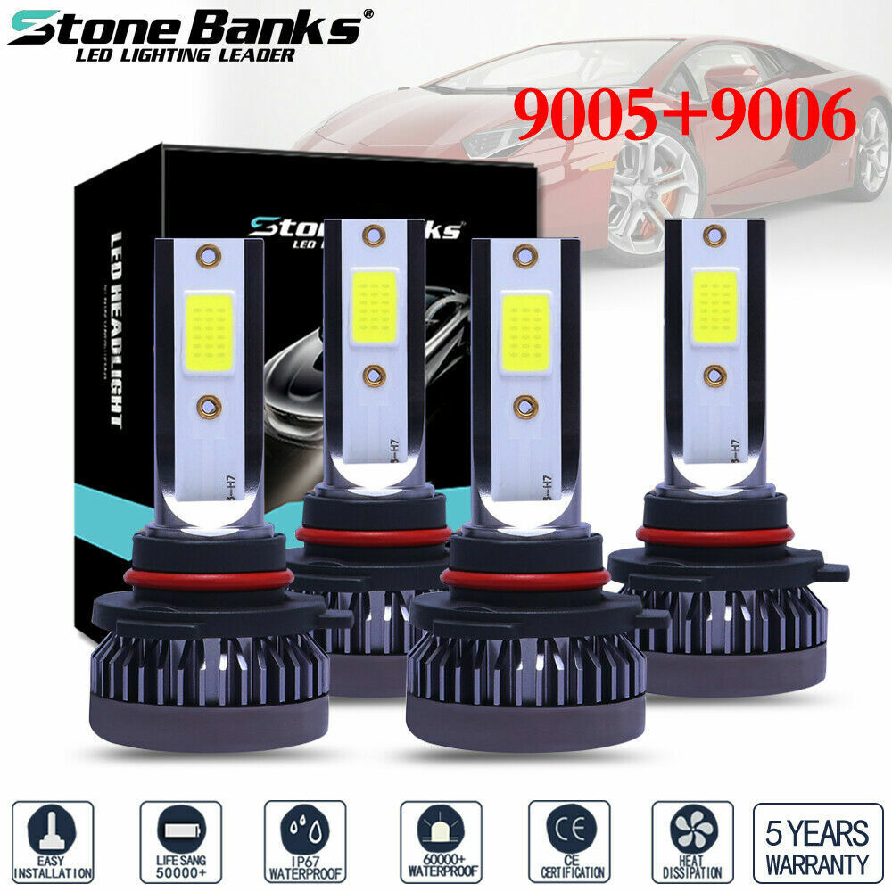 4 Bulbs 9005+9006 240W 52000LM Combo LED Headlight High Low Beam 6000K White Kit