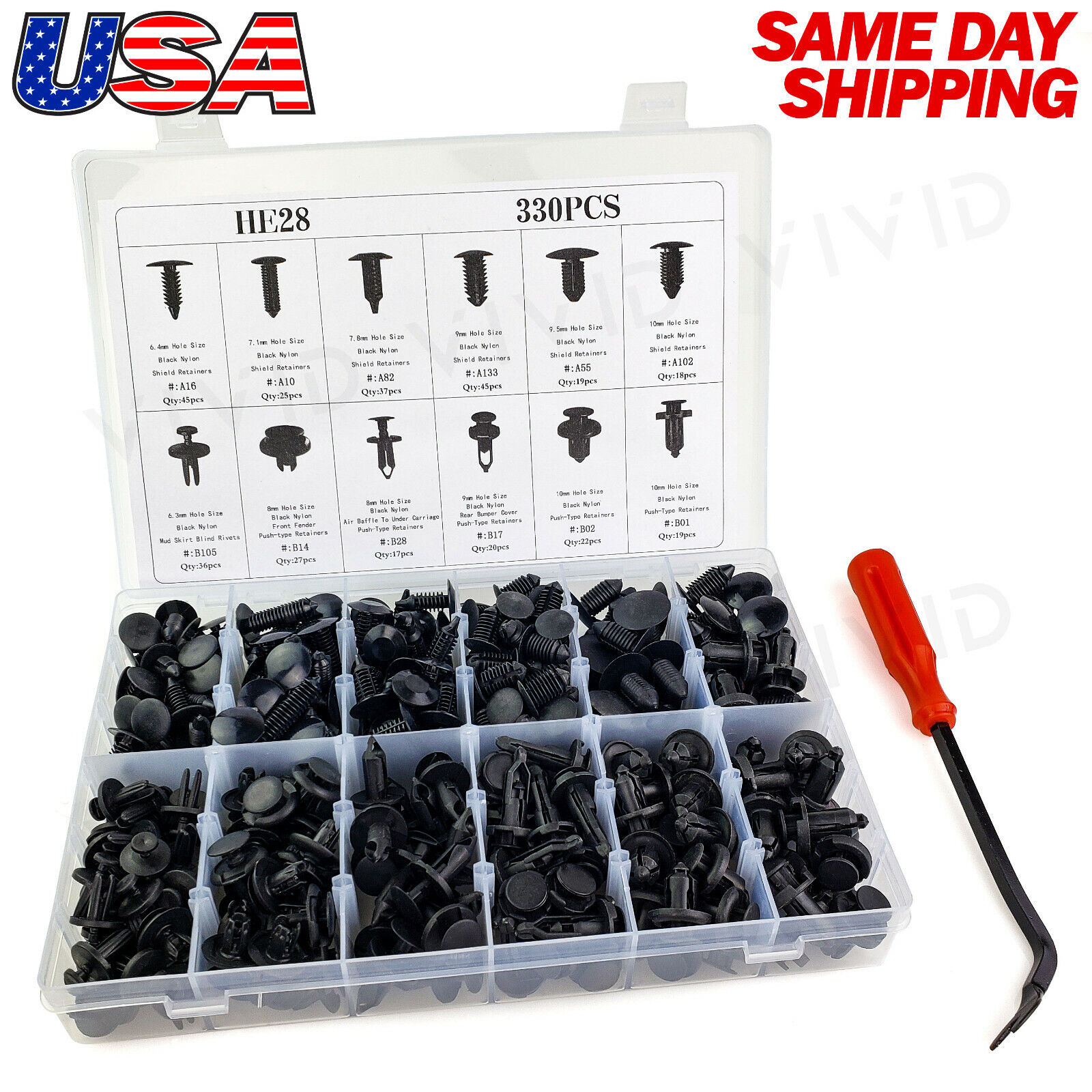 330pc Plastic Rivets Fender Bumper Push Pin Clips with Tool for Lincoln Mercury