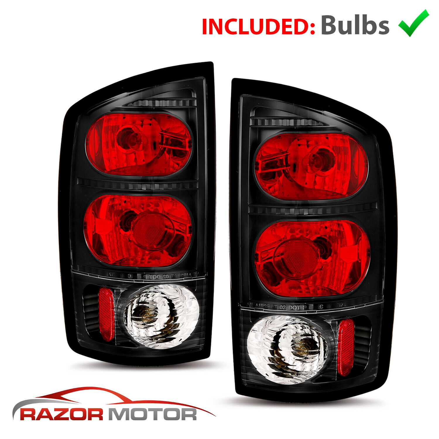 2002-2005 Replacement Black Euro Tail Light Pair For Dodge Ram 1500/2500/3500