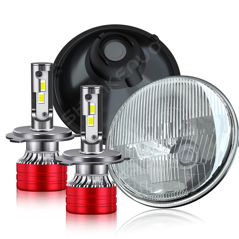 For AC Shelby Cobra 1962-1973 Pair 7 inch Round LED Headlights DRL High/Low Beam