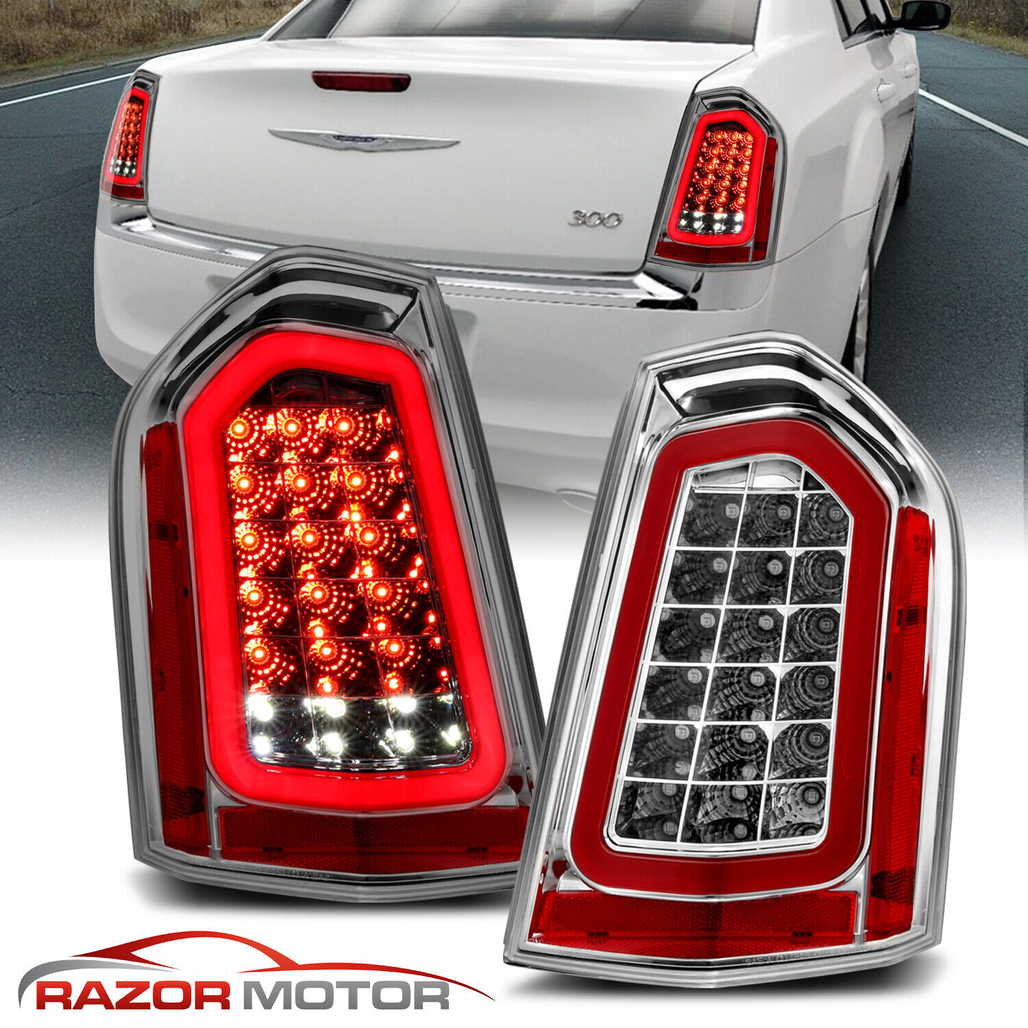 For 2011-2014 Chrysler 300 Sedan Chrome Full LED w/ Sequential Signal TailLight
