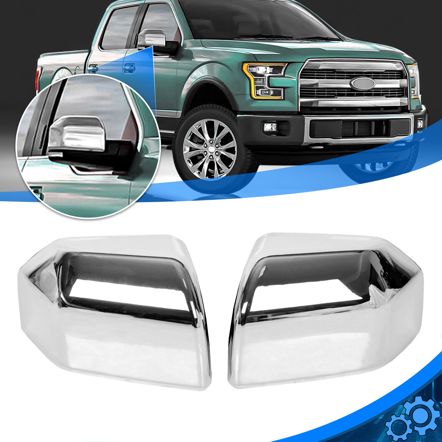 For 2015-2020 Ford F150 Top Chrome Pair Replacement Mirror Covers Caps F-150