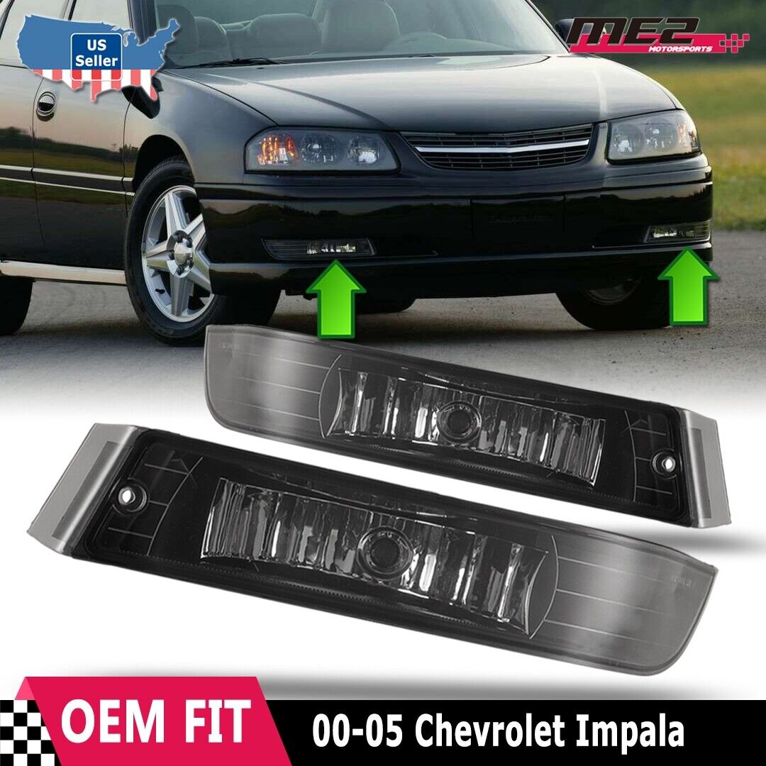 For 2000 2001-2005 Chevy Impala Fog Lights Front Bumper Lamps Clear Lens Pair