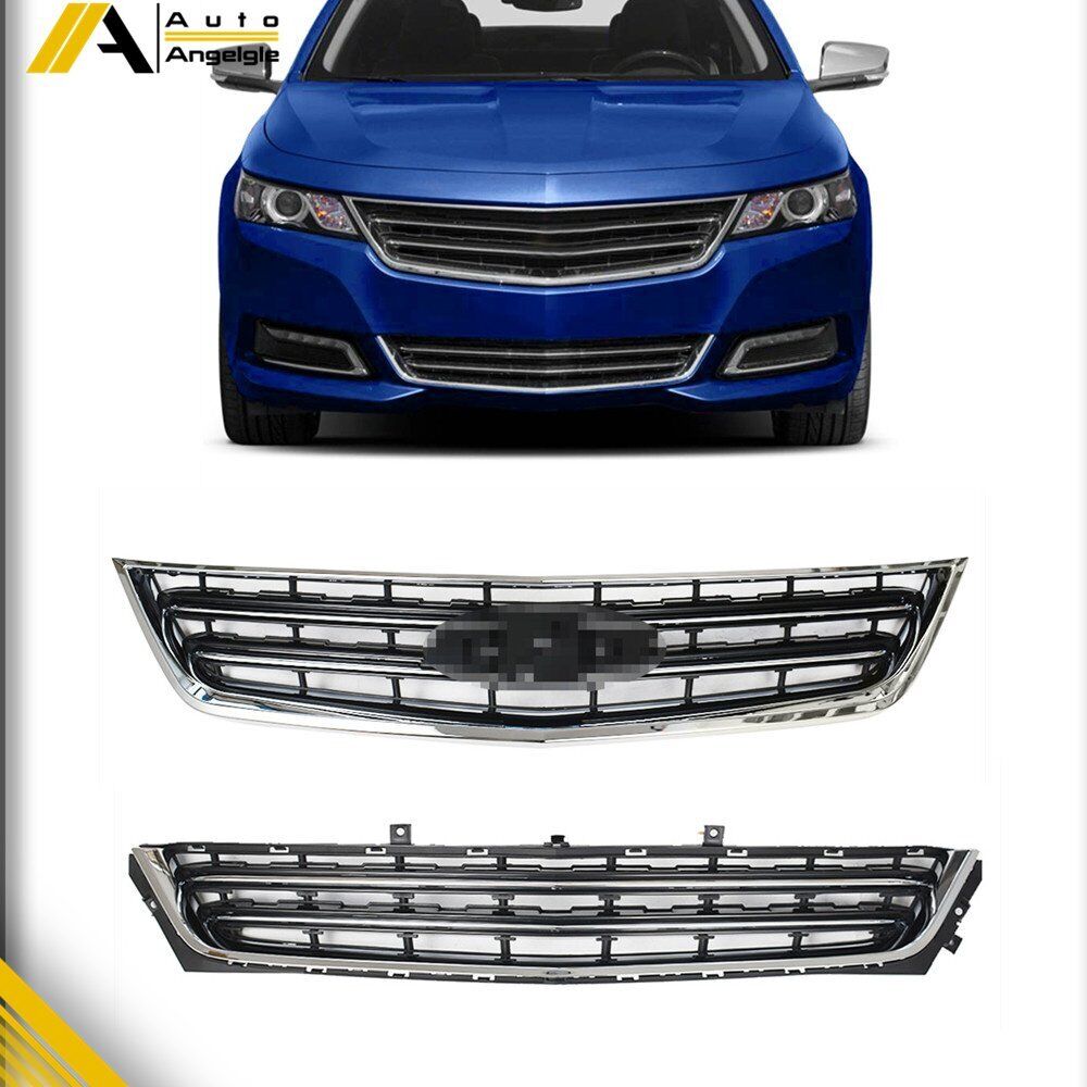 2PCS Front Upper & Lower Grille Set Chrome Black For 2014-2020 Chevrolet Impala