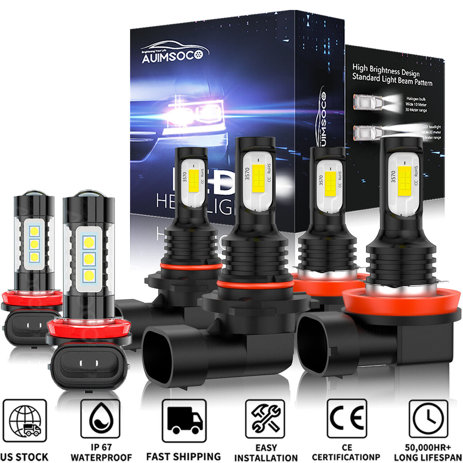 For Honda Civic 2014 2015 2016 2017-2021 LED Headlights Hi Low +Fog Lights Bulbs