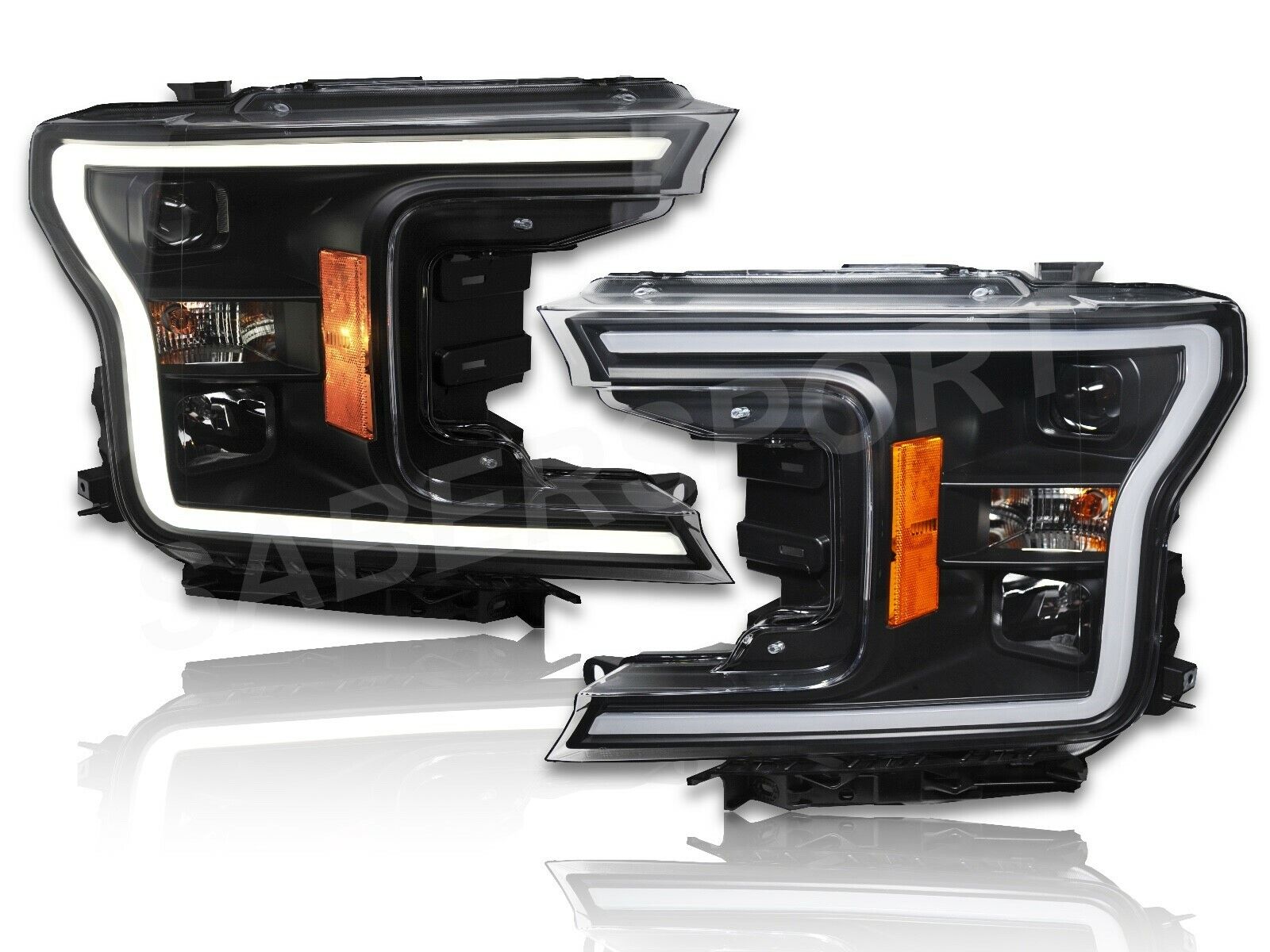Set of Black Projector Headlights w/ LED Bar for 2018-2020 Ford F-150 XL / XLT