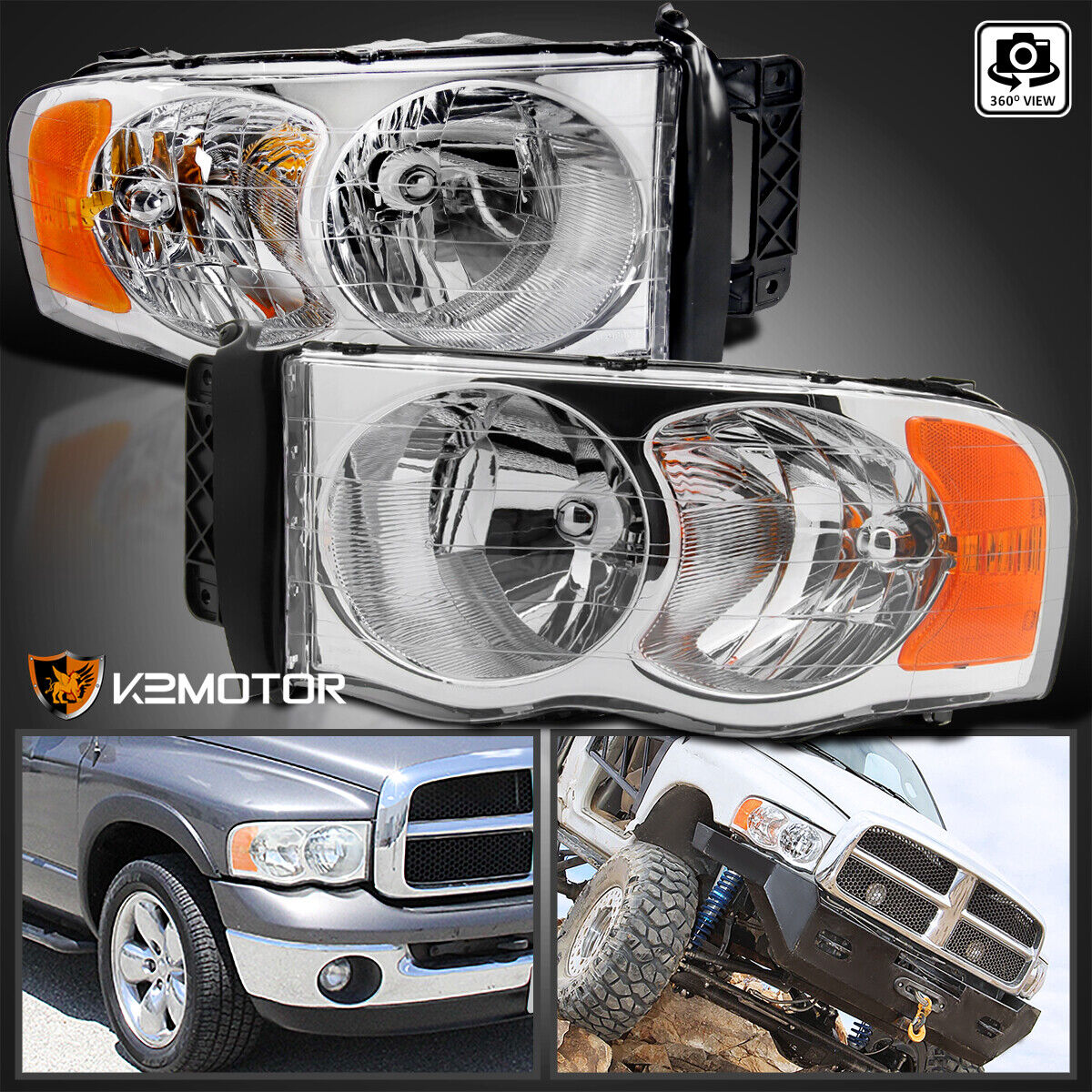 For 2002-2005 Dodge Ram 1500 03-05 Ram 2500 3500 Clear Headlights Lamps Pair L+R