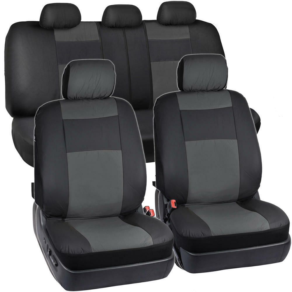 Synthetic Leather Car Seat Covers - Black/Charcoal Gray Full Set Protection