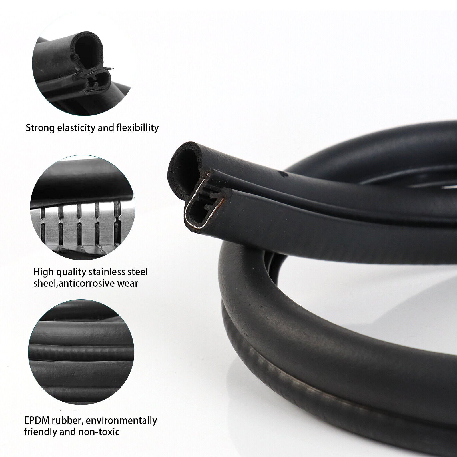 Rubber Seal Edge Trim Weather Strip Reduce Noise During High-Speed Driving 144''