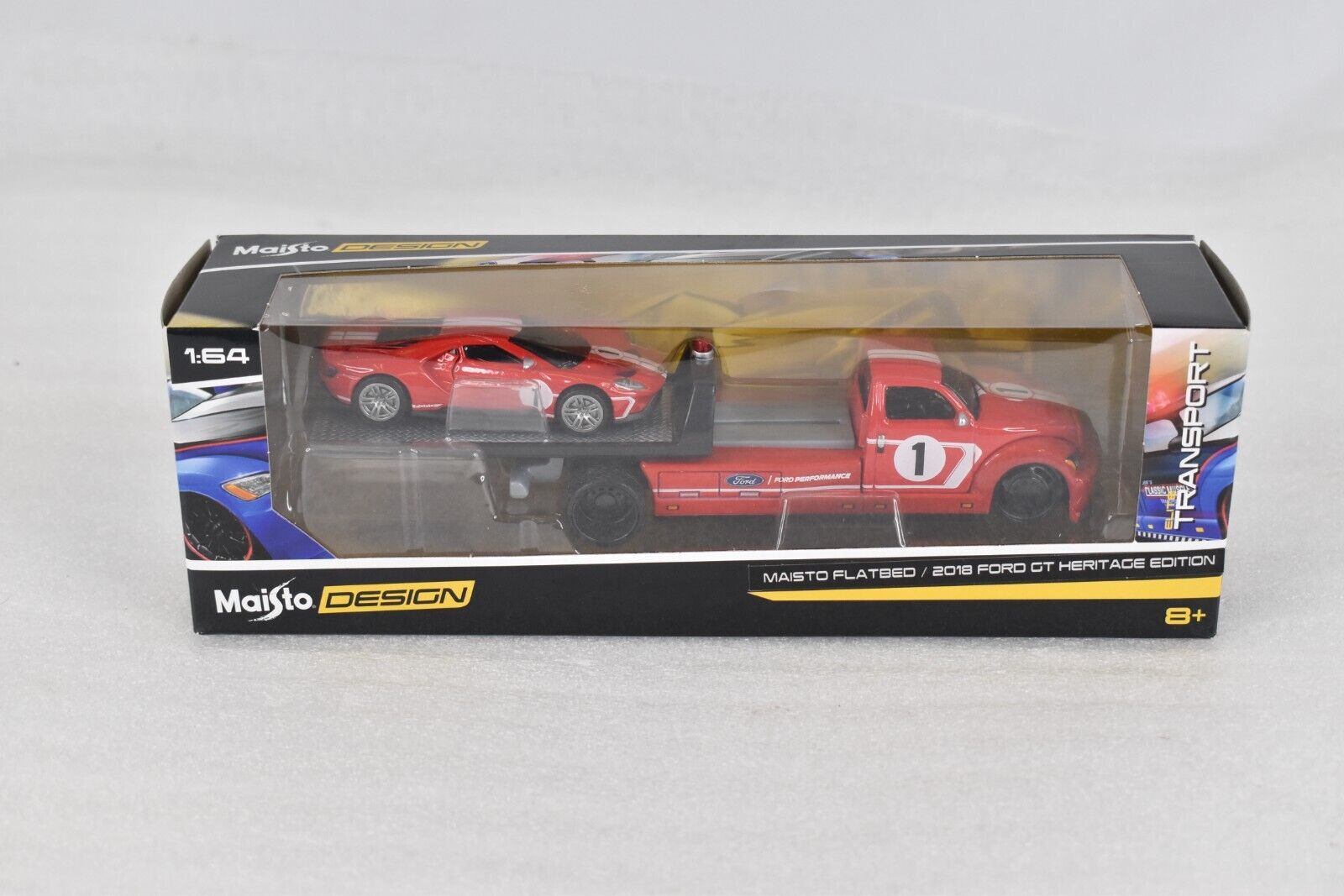 MAISTO DESIGN FLATBED 2018 FORD GT HERITAGE EDITION 1:64 ScaleT46
