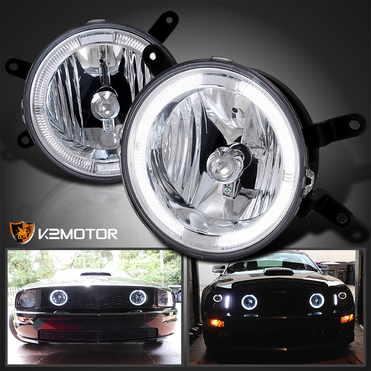 Fits 2005-2009 Ford Mustang GT Clear Halo Fog Lights Driving Lamps Pair Lamps