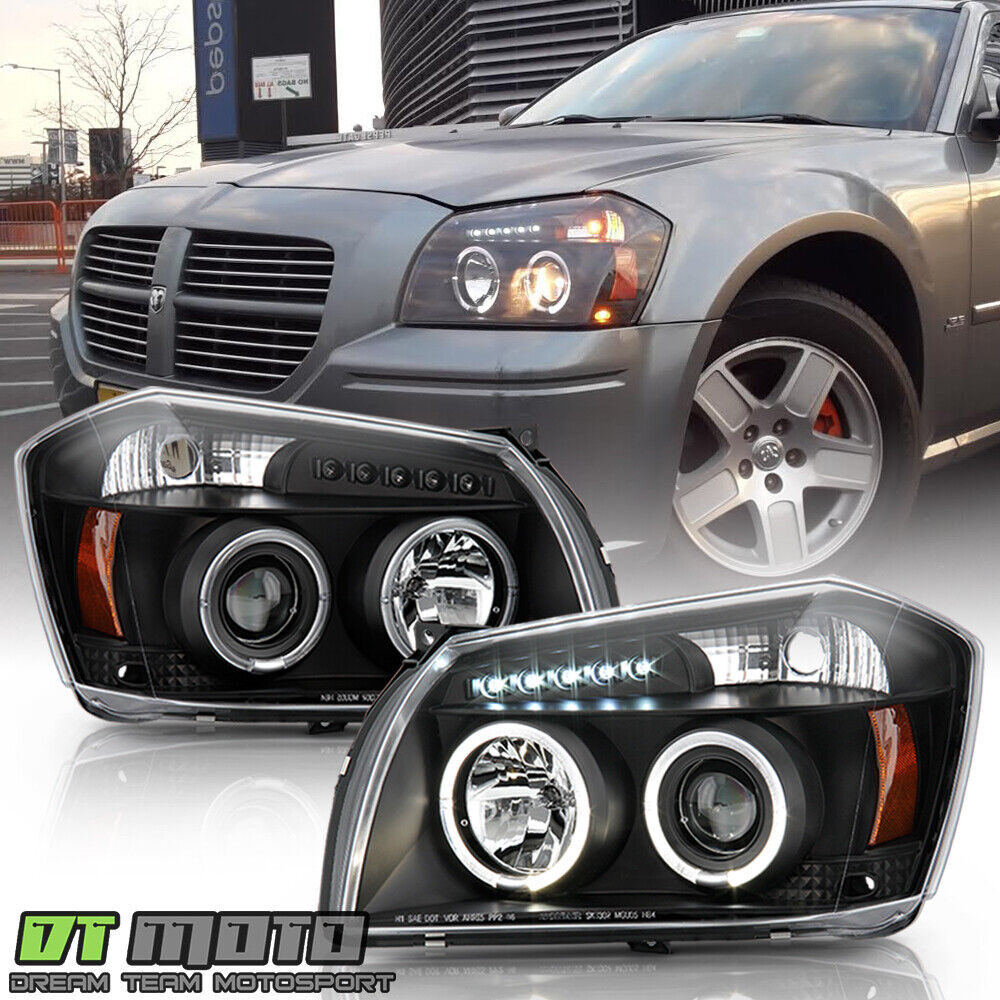 Blk 2005 2006 2007 Dodge Magnum LED Halo Projector Headlight 05 06 07 Left+Right