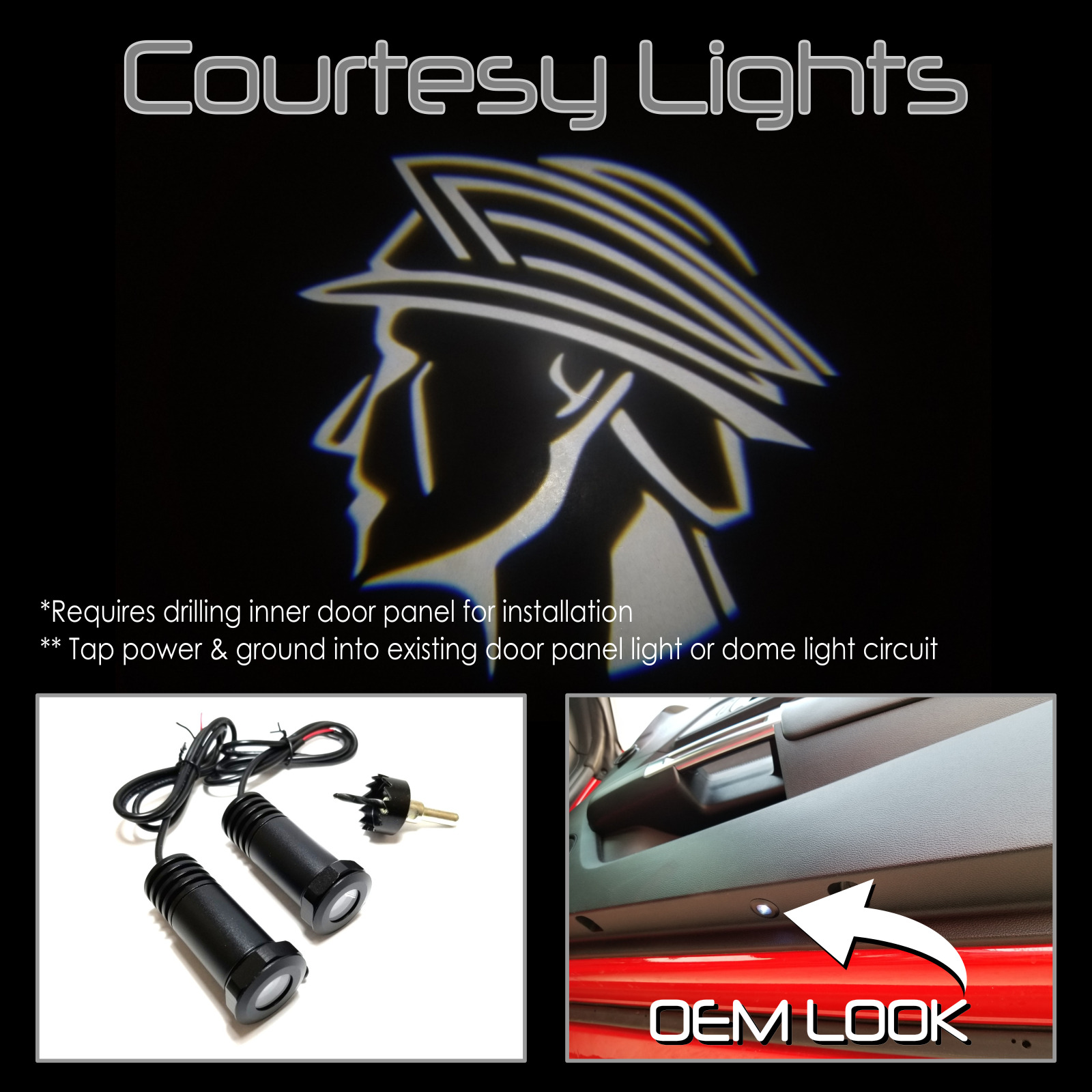 2Pc LED Courtesy Logo Door Lights Ghost Shadow Mercury Marauder 101106 White