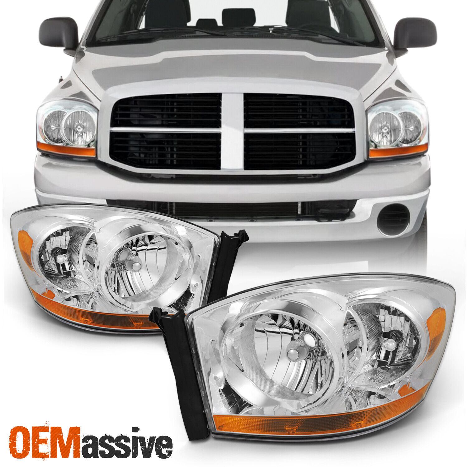 Fit 2006 2007 2008 Dodge Ram 1500 2500 3500 Replacement Headlights Left+Right