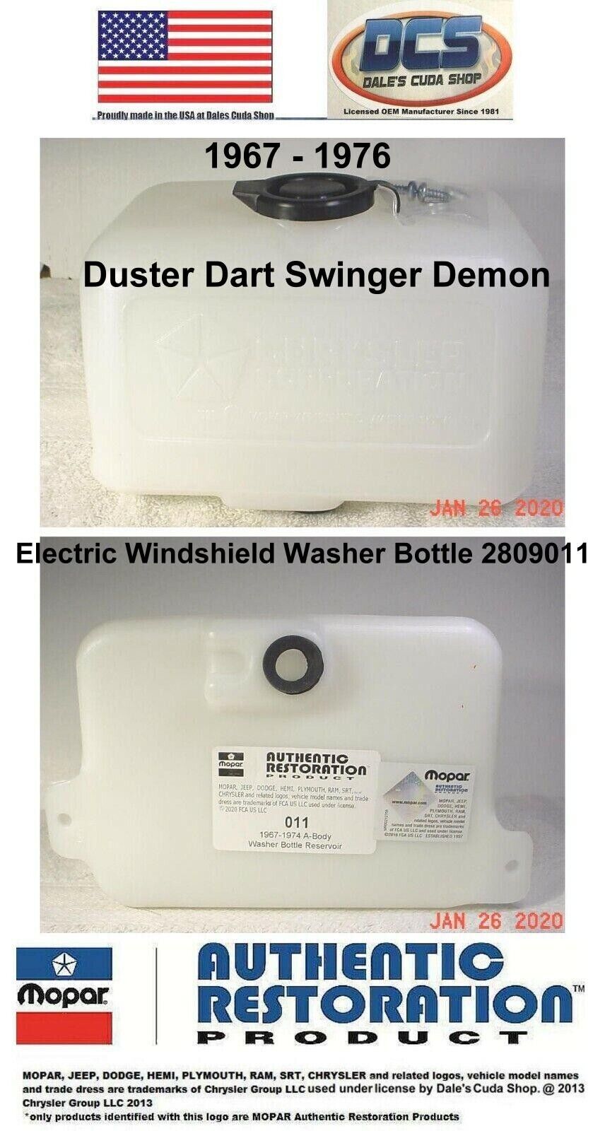 1967 - 76 Duster Dart Swinger Demon Electric Windshield Washer Bottle 2809011