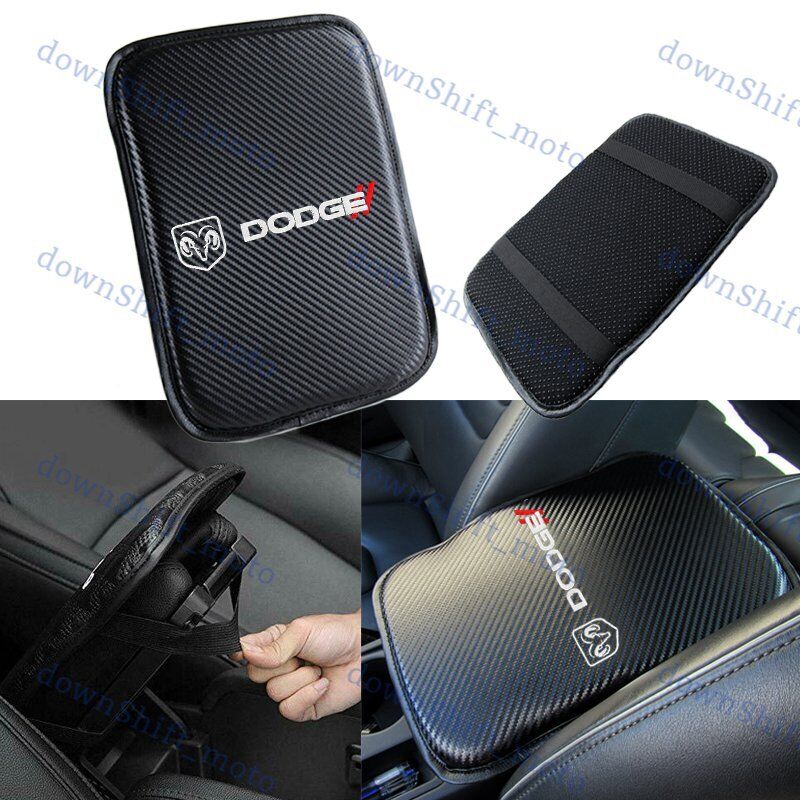 Embroidery For DODGE Carbon Fiber Center Console Armrest Cushion Pad Cover Mat