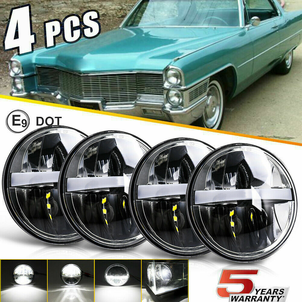 DOT 5.75 5-3/4 Round LED Headlights 4PC Halo Black For Cadillac Calais 1965-1974