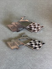 Vintage 1958 - 1961 OEM Chevrolet Impala Quarter Panel Crossed Flag Emblem Set picture