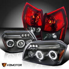 Fits 2005-2007 Dodge Magnum Black LED Halo Projector Headlights+Red Tail Lamps picture