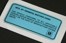1970-76 Gm Blue Door Jamb Id Number Decal and Clear Cover Chevelle Gsx Ss Rs Usa picture