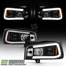 For 2006-2010 Dodge Charger Black LED Tube Projector Headlights Headlamps Pair picture